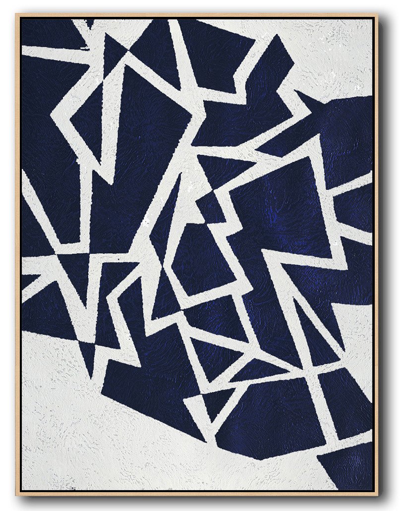 Buy Hand Painted Navy Blue Abstract Painting Online - Gray And Gold Abstract Art Huge